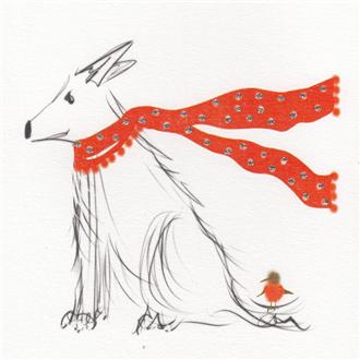 クリスマスカード　３７４ＸＧ　白犬のロキシー
