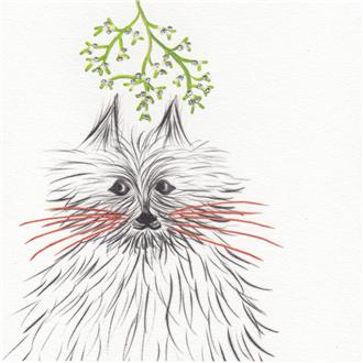 クリスマスカード　３７７ＸＧ　猫と宿木