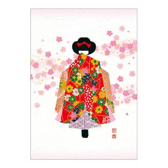 和風クリスマスカード　Ｆ３８－６７　千代紙人形カード