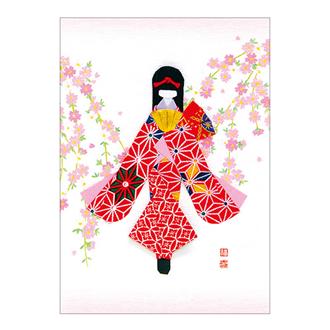 和風クリスマスカード　Ｆ３８－６８　千代紙人形カード