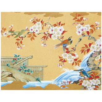 和風クリスマスカード　Ｆ２５－９２３　銀地花鳥名画