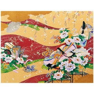 和風クリスマスカード　Ｆ２５－９２８　銀地着色名画