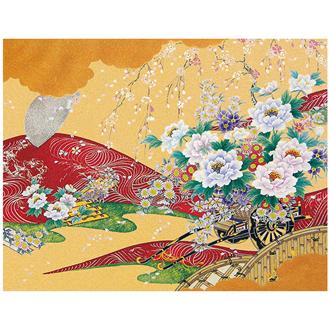 和風クリスマスカード　Ｆ２５－９２９　銀地着色名画