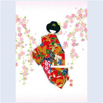 和風クリスマスカード　千代紙人形カード　Ｆ３８－０６