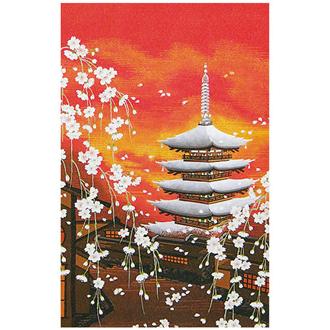 和風クリスマスカード　銀地着色名画　Ｆ２５－９３４