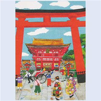 和風クリスマスカード　貼り絵　Ｆ２０－６７９