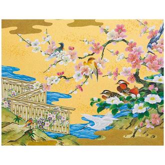 和風クリスマスカード　銀地花鳥名画　Ｆ２５－９５０