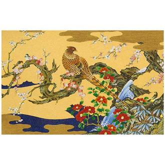 和風クリスマスカード　銀地花鳥名画　Ｆ２５－９５３