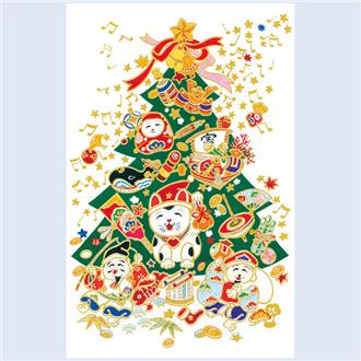 和風クリスマスカード　クリスマスツリー（金箔押）　Ｆ２８－１６
