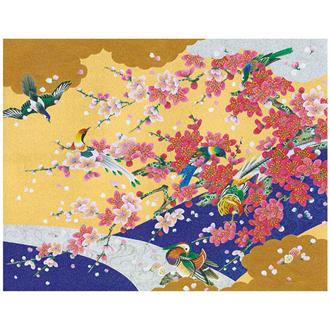 和風クリスマスカード　銀地花鳥名画　Ｆ２５－９７９