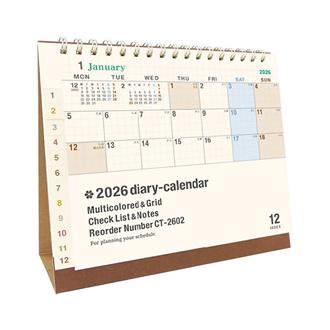 ２０２６　卓上　月曜始まり　シンプルダイアリーカレンダー