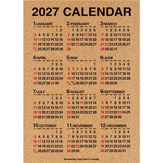 ２０２７　コルク年間カレンダー　タテ