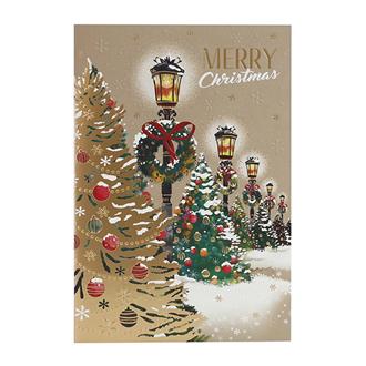 クリスマスカード　ツリー　アンド　ストリートランプ