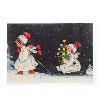 クリスマスカードＣ　２３９そりで遊ぶ子供たち