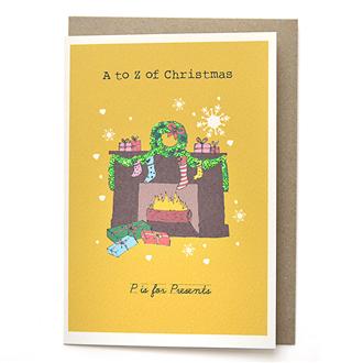 クリスマスカード　ＡＴＺ１６　「Ｐ」暖炉の周りの贈り物