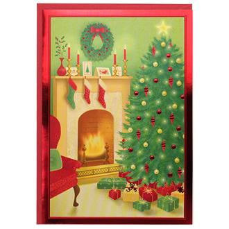 クリスマスカード　ＢＸＣ３００５　暖炉とクリスマスツリー