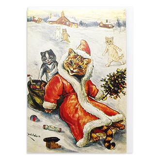 クリスマスカード　Ｃ１２４　プレゼントを配る猫サンタ