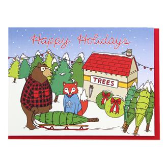 クリスマスカード　ＨＯＬ４　森の動物たちツリーを買いに