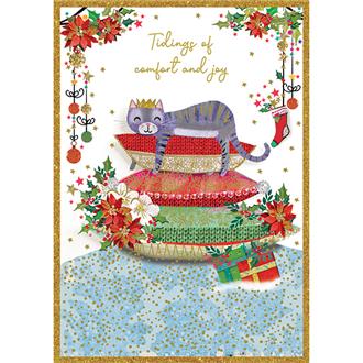 クリスマスカード　ＡＴＸ１６８　クッション上の猫