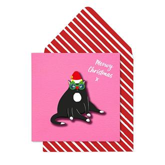 クリスマスカード　ＭＭ０４１　サンタハット黒猫