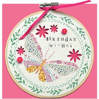 バースデイカード　Ｈ１２　刺繍枠（蝶）