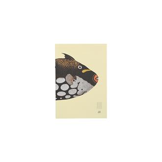 糸綴じノート　ポケット　横罫　リーフ（魚・黒）