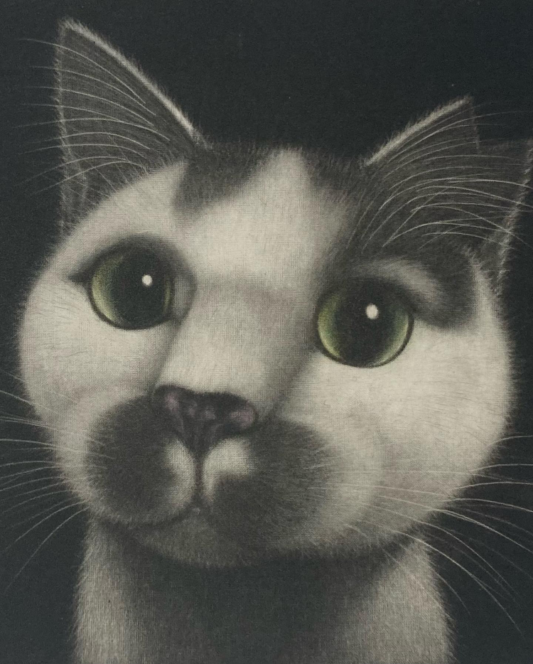 額付き銅版画応用絵画 title「未來ニャンコ」 - メルカリ
