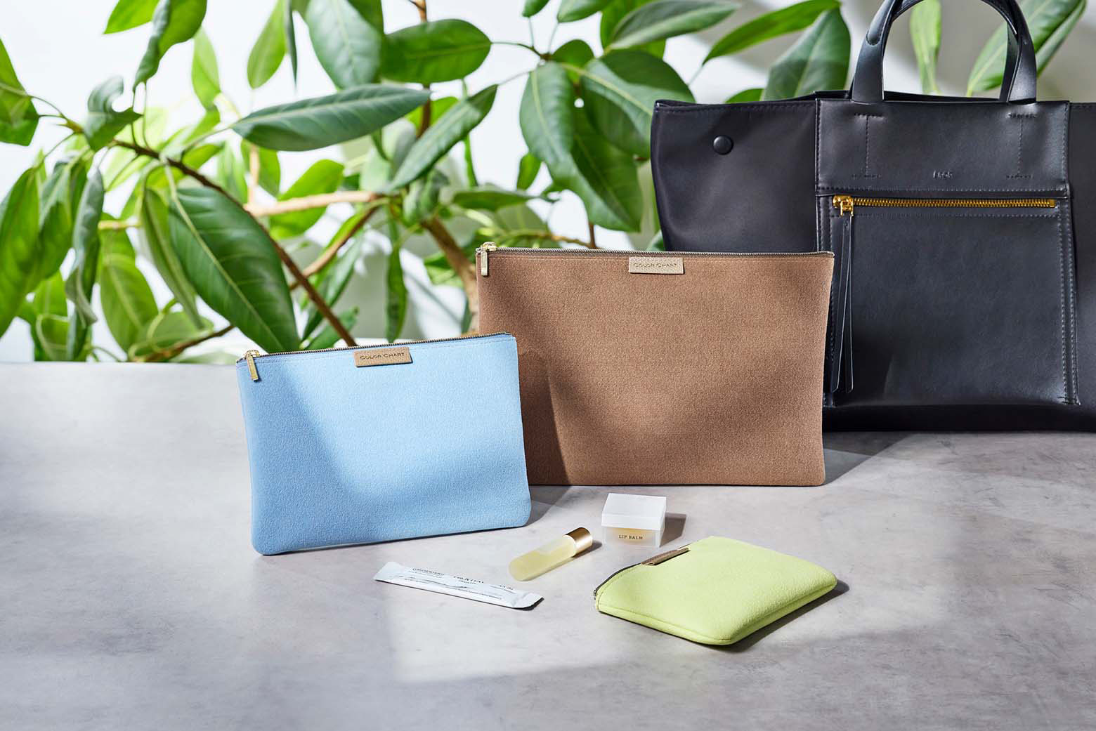 伊東屋　カラーチャート　トラベラーズポーチS/M/Lが並んでいる