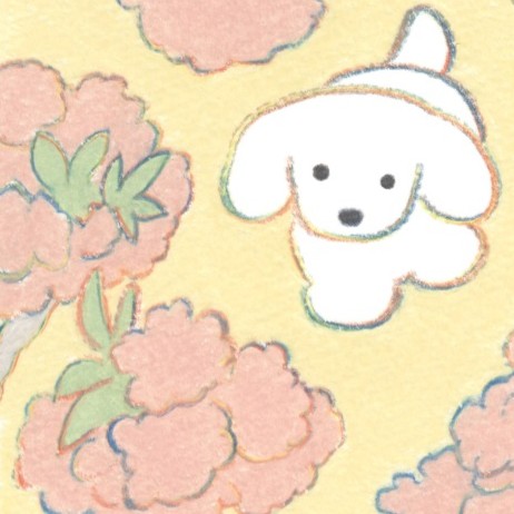 てらおかなつみ　犬と春の花の絵展　原画販売